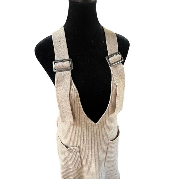 MOUSSY RIB KNIT JUMPER Sweater Overalls Dress Tan Women’s S/M/L Free Size - Picture 11 of 16